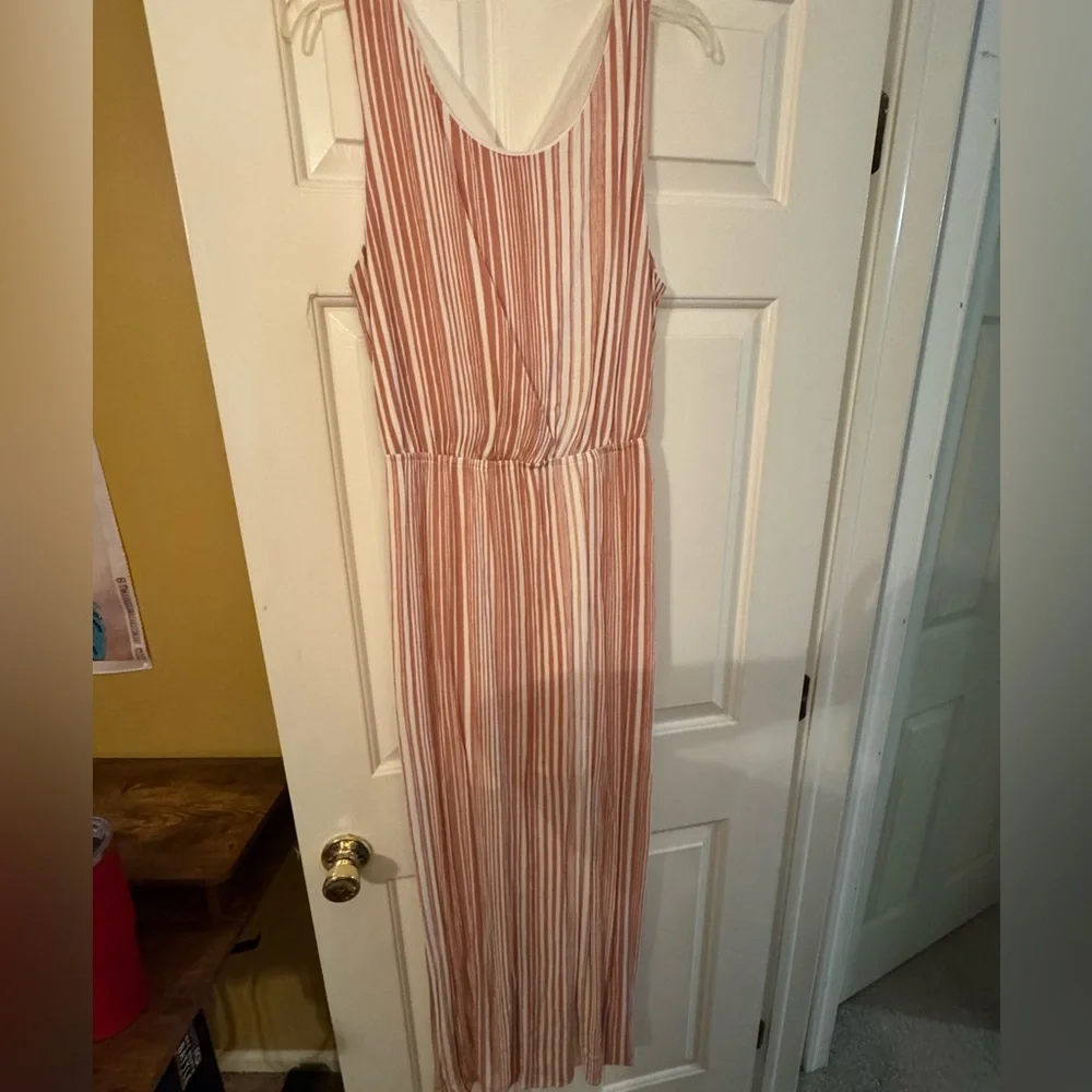 Striped Sleeveless Maxi Dress - Pink and White - Picture 1 of 3